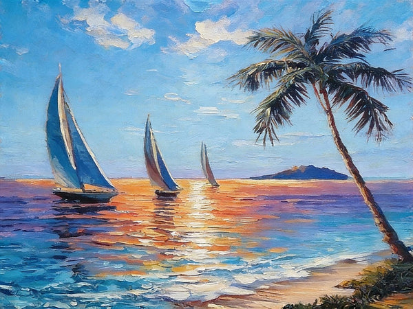 The beaches of Hawaii, Hand Painted Canvas Art, Small Landscape Paintings, Original Small Paintings on Canvas, Small Paintings on Canvas-Paintingforhome