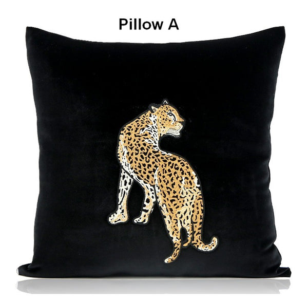 Contemporary Throw Pillows, Cheetah Decorative Throw Pillows, Modern Sofa Pillows, Black Decorative Pillows for Living Room-Paintingforhome