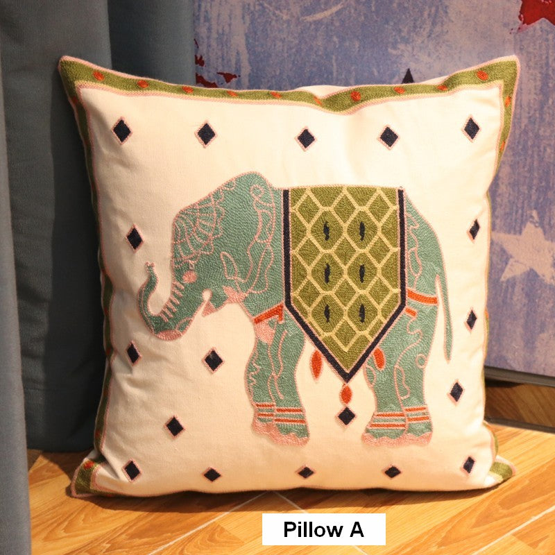 Cotton Decorative Pillows, Elephant Embroider Cotton Pillow Covers, Farmhouse Decorative Sofa Pillows, Decorative Throw Pillows for Couch-Paintingforhome