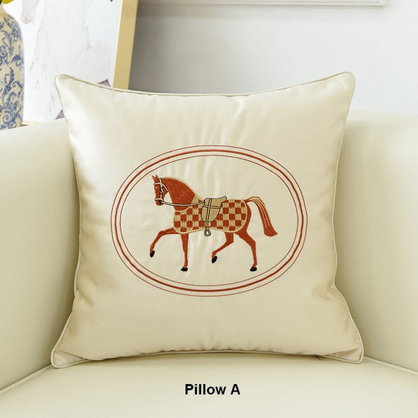 Embroider Horse Pillow Covers, Modern Decorative Throw Pillows, Horse Decorative Throw Pillows for Couch, Modern Sofa Decorative Pillows-Paintingforhome