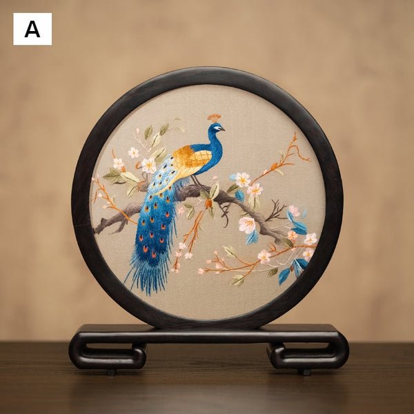 Traditional Chinese Suzhou Embroidery Ornament, Exclusive Business Present Peacock Embroidered Decor, Premium Souvenir, Unique Birthday Gift-Paintingforhome