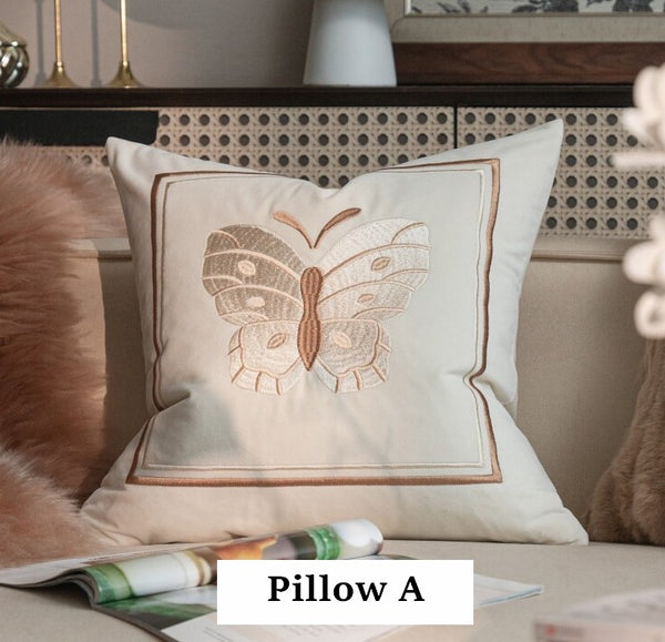 Modern Decorative Pillows for Bedroom, Decorative Pillow Arrangement Ideas for Couch, Embroidered Butterfly Pillow Covers, Large Decorative Throw Pillows for Living Room-Paintingforhome