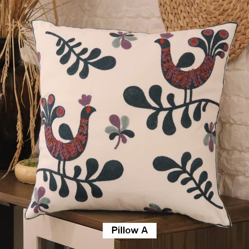 Farmhouse Embroider Cotton Pillow Covers, Love Birds Decorative Sofa Pillows, Cotton Decorative Pillows, Decorative Throw Pillows for Couch-Paintingforhome