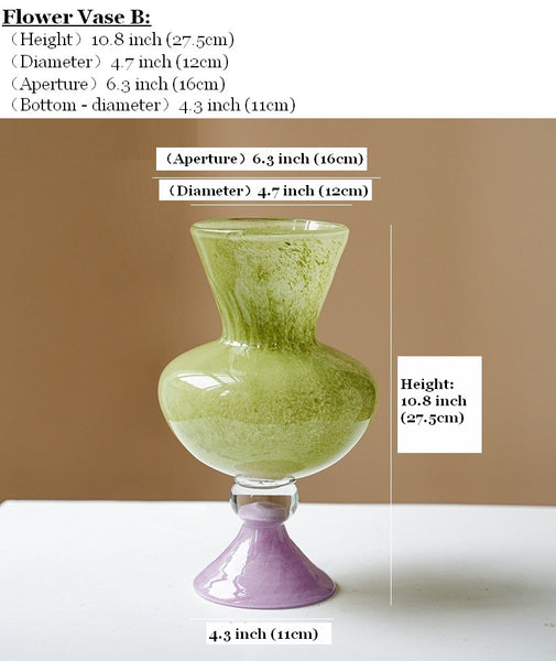 Modern Glass Vase for Flowers, Mid Century Glass Vases, Handmade Modern Vases for Living Room, Unique Decorative Glass Vase, Centerpiece Contemporary Vases on Table-Paintingforhome