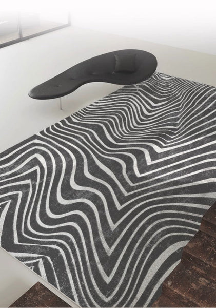 Mid Century Area Rugs for Living Room, Black Stripe Area Rugs under Sofa, Abstract Contemporary Rugs for Bedroom, Modern Carpets for Office, Dining Room Floor Rugs-Paintingforhome
