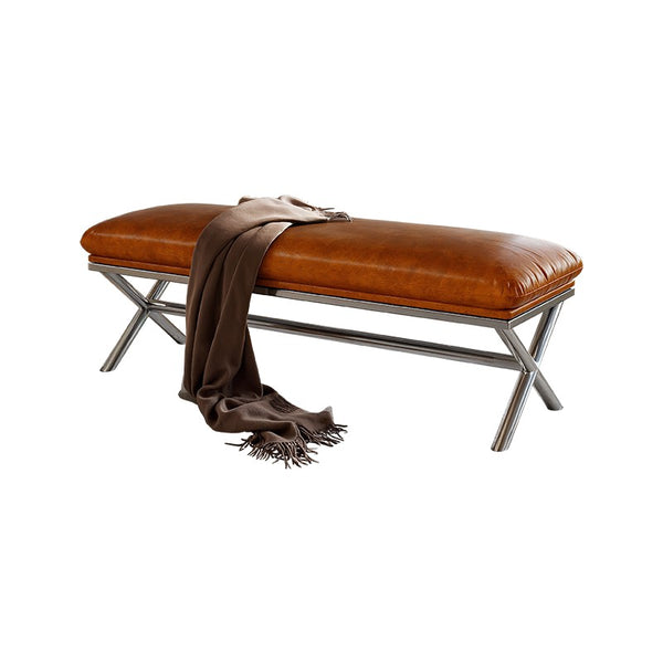 Upholstered Shoe Bench, Contemporay Bedroom Bench, Luxury Genuine Leather Entry Bench, Narrow Entryway Bench, Modern Shoe Changing Ottoman, Mid-Century Hall Bench-Paintingforhome