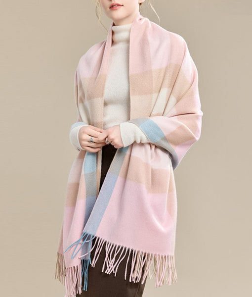 Large Wool Scarf, Soft Wool Scarf for Women, Checkered Fashion Scarf, Winter Shawl, Elegant Shawl, Warm Cape, Gifts for Her, Evening Wrap, Christmas Gift-Paintingforhome