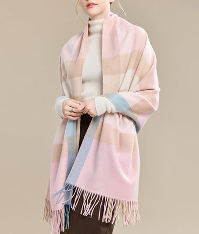 Large Wool Scarf, Soft Wool Scarf for Women, Checkered Fashion Scarf, Winter Shawl, Elegant Shawl, Warm Cape, Gifts for Her, Evening Wrap, Christmas Gift-Paintingforhome