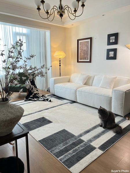 Abstract Area Rugs for Living Room, Geometric Contemporary Modern Rugs Next to Bed, Modern Carpets for Office, Modern Soft Rugs under Dining Room Table-Paintingforhome