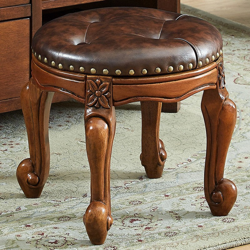 Genuine Leather Solid Wood Entry Bench, Vintage Round Stool, Rubberwood Round Foot Rest, Handcrafted Leather Ottoman, Sturdy Wooden Bench Seat, Compact Entryway Circle Stool, Living Room Vintage Accent, Durable Rubberwood Construction, Home Decor Leather Round Stool, Functional Shoe Stool Hallway, Rustic Wood Round Furniture