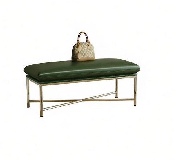 Narrow Entryway Bench, Modern Shoe Changing Ottoman, Mid-Century Hall Bench, Luxury Genuine Leather Entry Bench, Upholstered Shoe Bench, Contemporay Bedroom Bench-Paintingforhome
