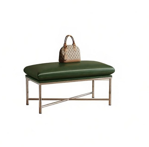 Narrow Entryway Bench, Modern Shoe Changing Ottoman, Mid-Century Hall Bench, Luxury Genuine Leather Entry Bench, Upholstered Shoe Bench, Contemporay Bedroom Bench-Paintingforhome
