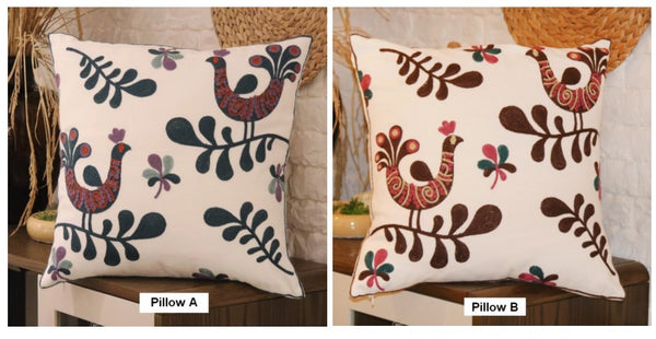 Love Birds Decorative Sofa Pillows, Cotton Decorative Pillows, Farmhouse Embroider Cotton Pillow Covers, Decorative Throw Pillows for Couch-Paintingforhome