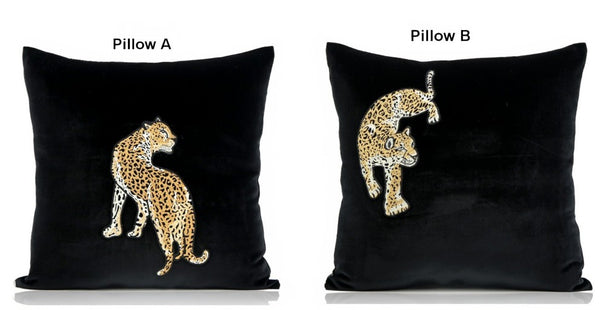 Contemporary Throw Pillows, Cheetah Decorative Throw Pillows, Modern Sofa Pillows, Black Decorative Pillows for Living Room-Paintingforhome