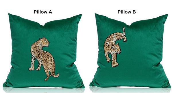 Modern Sofa Pillows, Green Decorative Pillows for Living Room, Contemporary Throw Pillows, Cheetah Decorative Cushion-Paintingforhome