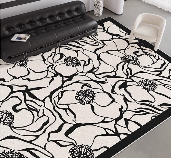 Flower Pattern Contemporary Modern Rugs, Modern Rugs for Living Room, Abstract Contemporary Rugs Next to Bed, Modern Rugs for Dining Room-Paintingforhome