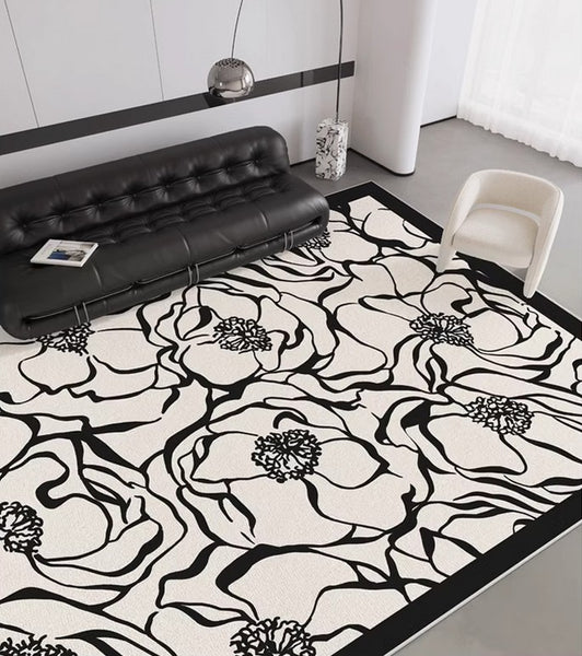 Flower Pattern Contemporary Modern Rugs, Modern Rugs for Living Room, Abstract Contemporary Rugs Next to Bed, Modern Rugs for Dining Room-Paintingforhome