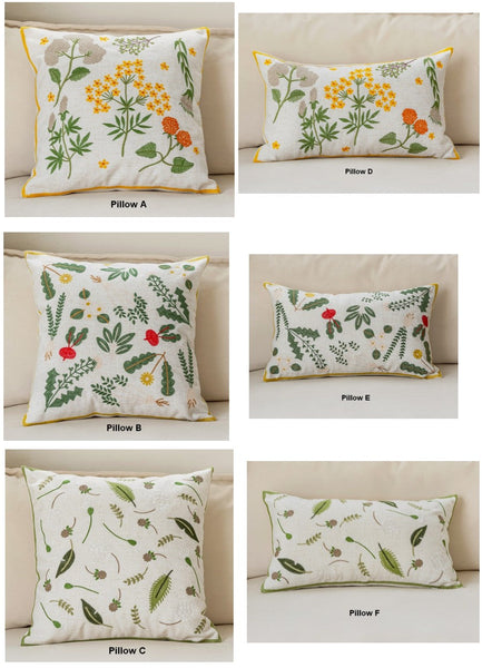 Spring Flower Decorative Throw Pillows, Decorative Pillows for Couch, Farmhouse Sofa Decorative Pillows, Embroider Flower Cotton Pillow Covers-Paintingforhome