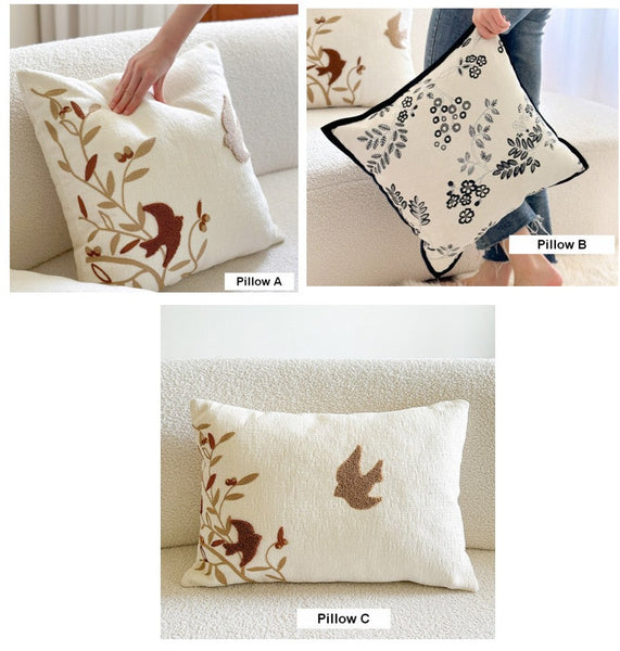 Square Decorative Pillow Covers, Decorative Pillows for Couch, Farmhouse Decorative Pillows for Sofa, Spring Swallow Decorative Pillows for Bedroom-Paintingforhome
