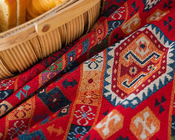 Oriental Red Rectangular Table Covers for Coffee Table, Bohemian Rectangular Tablecloth for Oval Table, Large Modern Linen Tablecloths-Paintingforhome