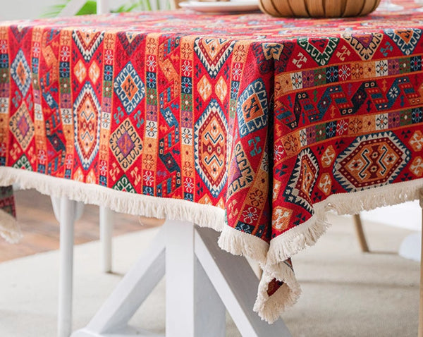Bohemian Rectangular Tablecloth for Oval Table, Oriental Rectangular Table Covers for Coffee Table, Large Modern Linen Tablecloths-Paintingforhome