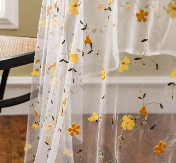 Yellow Flower Lace Tablecloths, Extra Large Rectangular Tablecloth for Oval Table, Lace Embroidered Table Covers, Rectangular Table Covers for Coffee Table-Paintingforhome