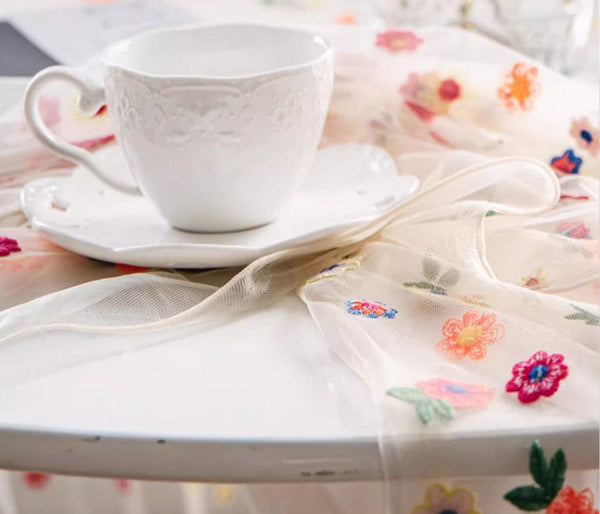 Extra Large Rectangular Tablecloth for Oval Table, Spring Flower Lace Tablecloths, Lace Embroidered Table Covers, Rectangular Table Covers for Coffee Table-Paintingforhome