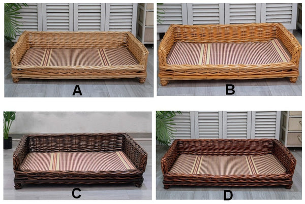Large Hand Woven Rattan Cat Beds, Extra Large Natural Wicker Dog Bed with Washable Cushion for Indoor Cats and Dogs-Paintingforhome