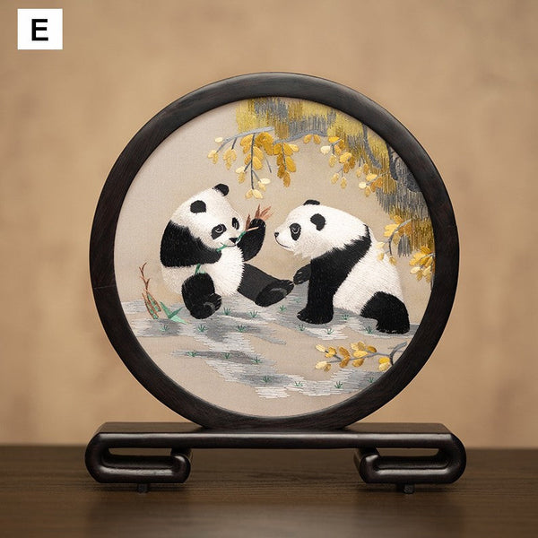 Exclusive Business Present Panda Embroidered Decor, Traditional Chinese Suzhou Embroidery Ornament, Premium Souvenir, Unique Birthday Gift-Paintingforhome