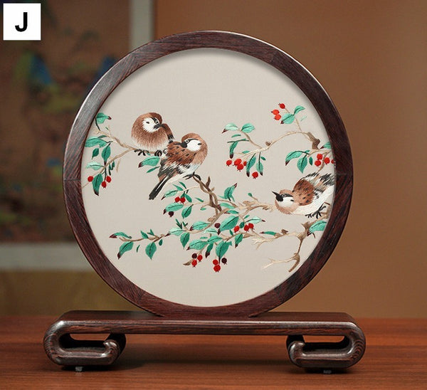 Creative Birthday Gift, Flower and Birds Embroidery Ornaments, Traditional Chinese Suzhou Silk Embroidered Ornament, Premium Souvenir, Exclusive Business Presents-Paintingforhome