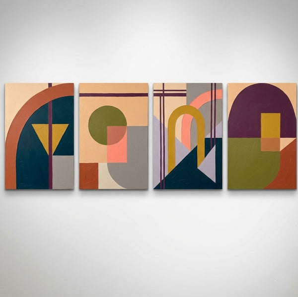 Abstract Geometric Art, Modern Wall Art for Bedroom, Multi Panel Canvas Paintings, Original Acrylic Artwork