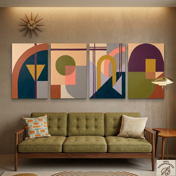 Abstract Geometric Art, Modern Wall Art for Bedroom, Multi Panel Canvas Paintings, Original Acrylic Artwork