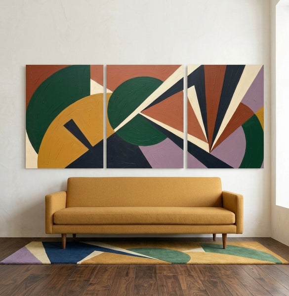 Modern Paintings for Mid Century Living Room, Multi Panel Canvas Paintings, Geometric Abstract Art