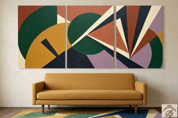 Modern Paintings for Mid Century Living Room, Multi Panel Canvas Paintings, Geometric Abstract Art