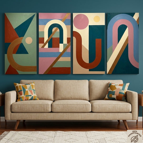 Hand Painted Canvas Art, Multi Panel Wall Painting, Modern Contemporary Paintings, Geometric Abstract Paintings