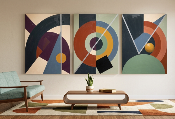 Large Group Paintings for Living Room, Multi Panel Canvas Artwork, Geometric Modern Paintings, Original Abstract Art