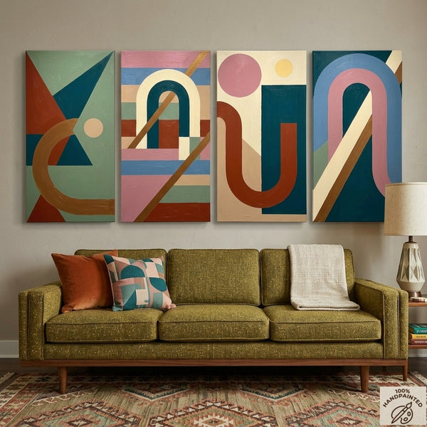 Hand Painted Canvas Art, Multi Panel Wall Painting, Modern Contemporary Paintings, Geometric Abstract Paintings