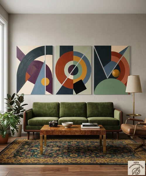 Large Group Paintings for Living Room, Multi Panel Canvas Artwork, Geometric Modern Paintings, Original Abstract Art