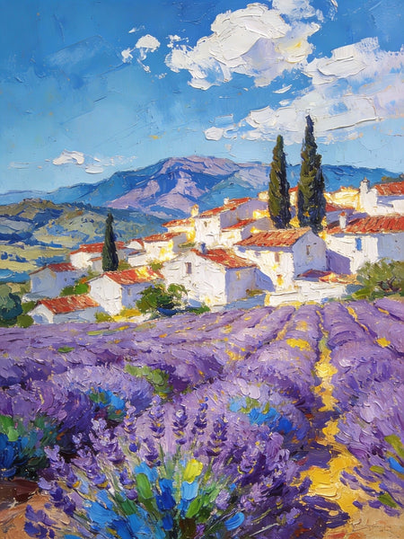 Small Original Paintings, Lavender Fields Under a Cloudy Sky, A Provencal Landscape, Impasto Paintings, Small Oil Paintings, Small Wall Paintings, Landscape Artwork Canvas Paintings-Paintingforhome