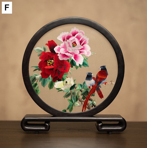 Flower and Bird Embroidered Decor, Unique Birthday Gift, Exclusive Business Present, Traditional Chinese Suzhou Embroidery Ornament, Premium Souvenir-Paintingforhome