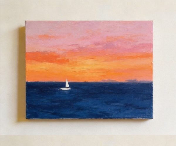 Quiet Evening Seaview, Hand Painted Canvas Art, Small Canvas Artwork, Original Seascape Paintings, Original Oil Paintings, Buy Small Paintings Online