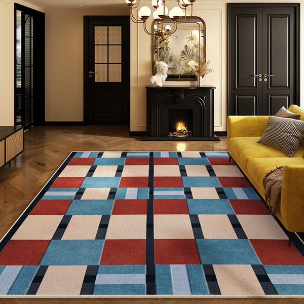 Dining Room Floor Carpets, Geometric Modern Rugs for Dining Room, Mid Century Modern Living Room Rugs, Blue Contemporary Area Rugs for Bedroom-Paintingforhome