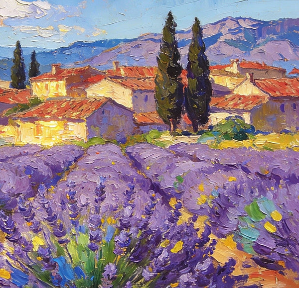 Small Wall Paintings, Provençal Village with Lavender and Cypress, On Canvas Small Paintings, Original Wall Art Paintings, Original Artwork Small Paintings, Small Landscape Paintings, Impasto Artwork-Paintingforhome