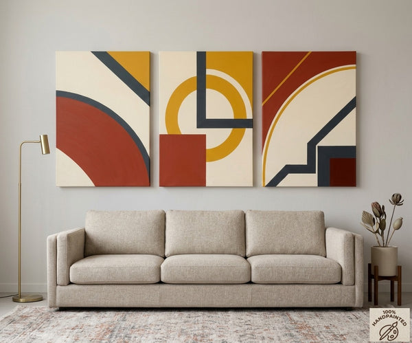 Multi Panel Group Paintings for Bedroom, Large Canvas Artwork, Geometric Modern Paintings, Original Abstract Art
