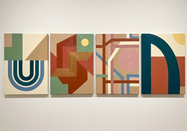 Modern Wall Art for Bedroom, Abstract Geometric Art, Multi Panel Canvas Paintings, Original Acrylic Art