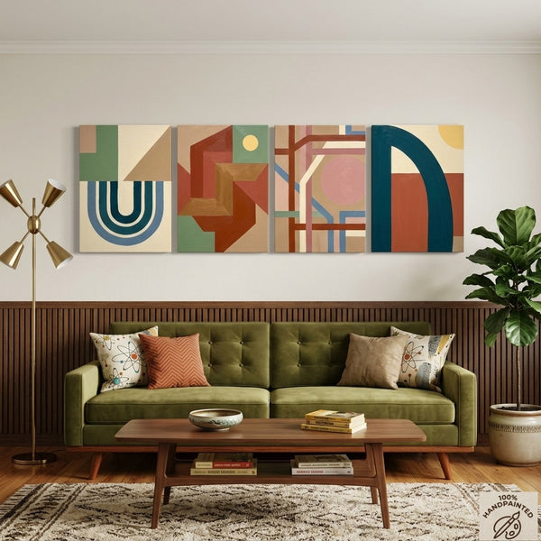 Modern Wall Art for Bedroom, Abstract Geometric Art, Multi Panel Canvas Paintings, Original Acrylic Art