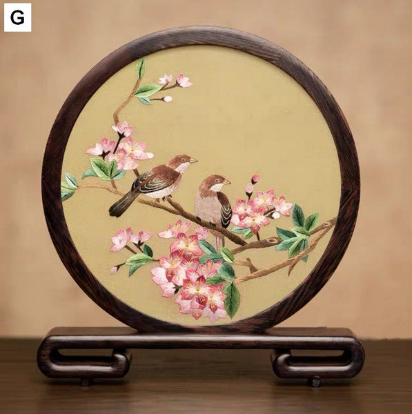 Flower and Bird Embroidered Decor, Unique Birthday Gift, Exclusive Business Present, Traditional Chinese Suzhou Embroidery Ornament, Premium Souvenir-Paintingforhome