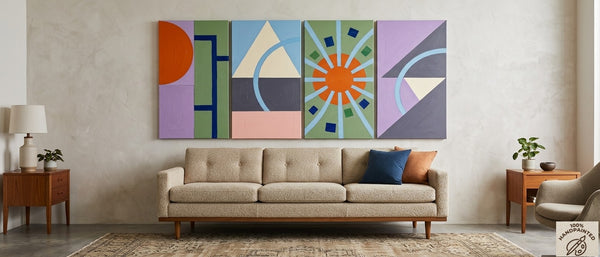 Original Canvas Wall Art for Living Room, Colorful Abstact Art, Geometric Modern Paintings