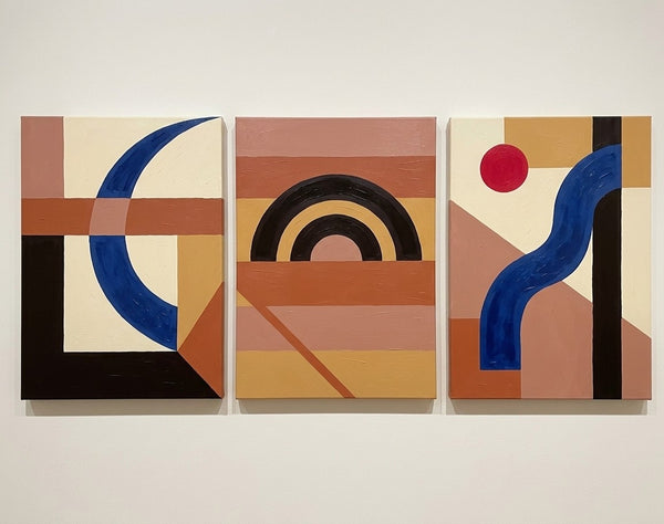 Modern Paintings for Mid Century Dining Room, Geometric Abstract Art, Multi Panel Group Paintings
