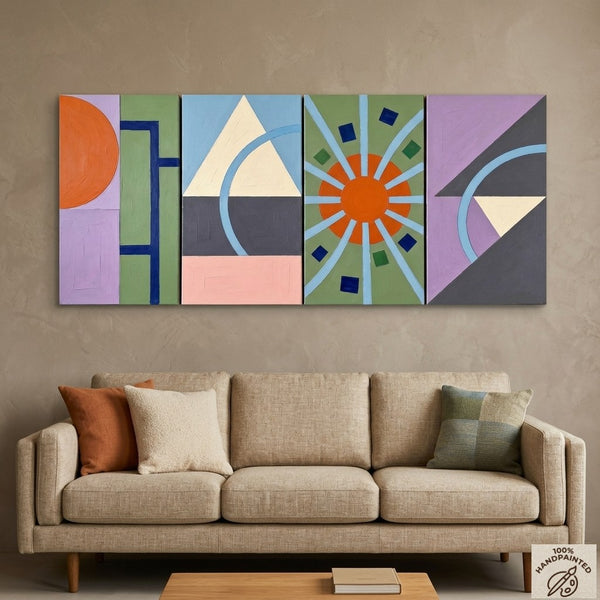 Original Canvas Wall Art for Living Room, Colorful Abstact Art, Geometric Modern Paintings